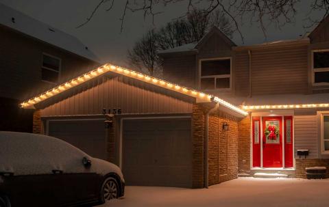 garage with xmas lights